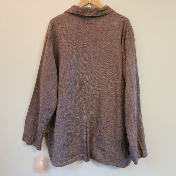 FLAX 100% Linen 1x Ruby Fruit Color Cross Weave Jacket Long Sleeves NWT Comfort - Picture 9 of 14